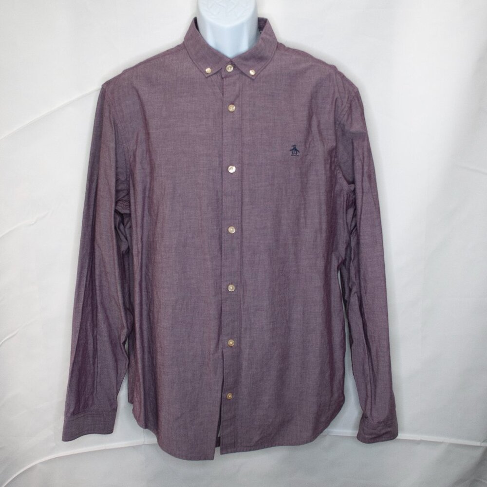 Original Penguin Heritage Slim Fit Button Down Shirt Mens XL Purple Work PP18